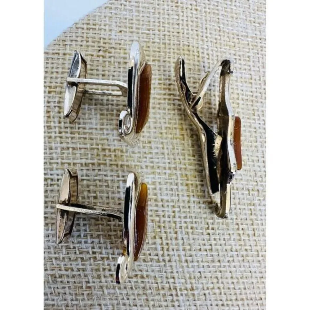 Vintage‎ 1950's Gold Tone Gold Thermoplastic Cuff Link & Matching Tie Bar